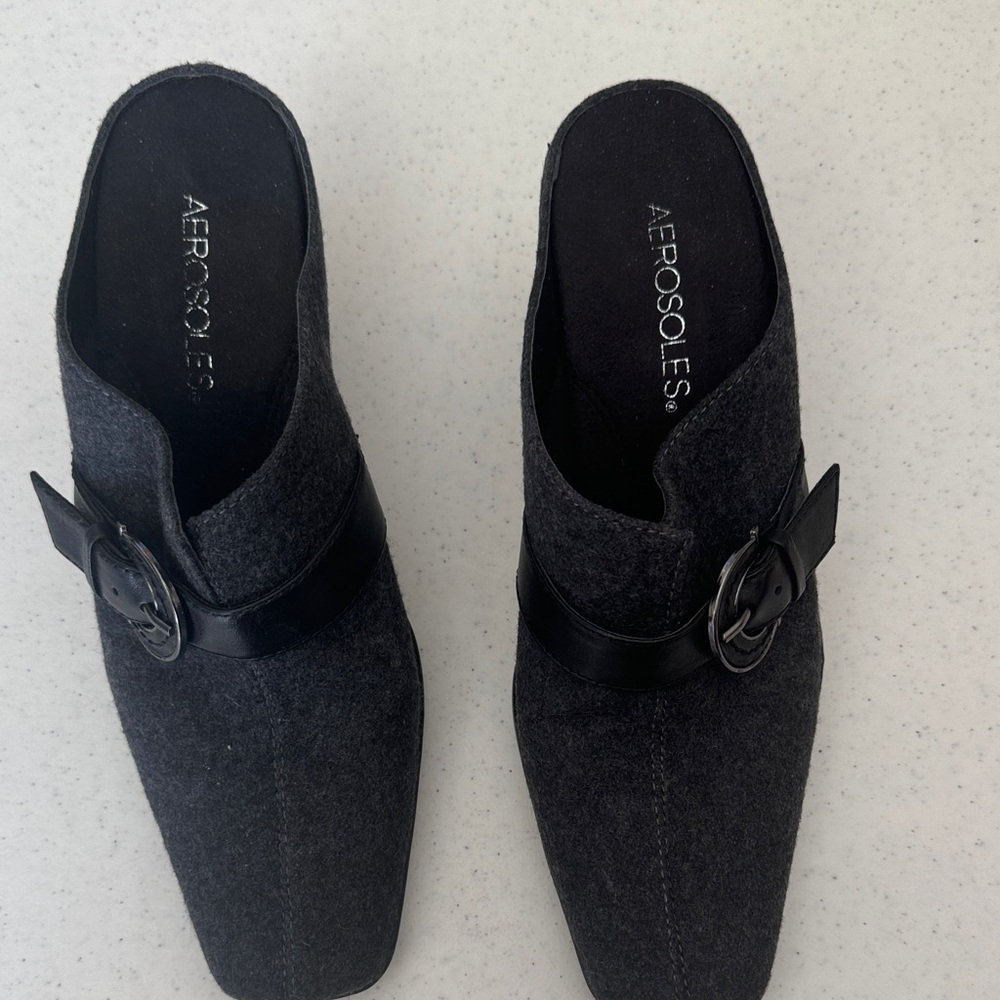 AEROSOLES Charcoal Mules with Ebony Buckle